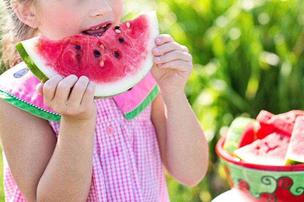 chickens eating watermelon